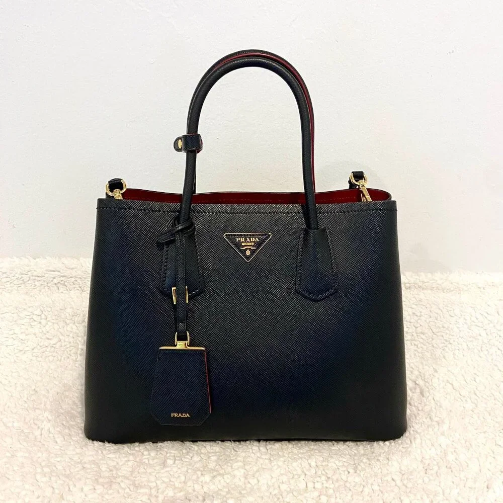 Prada Medium Saffiano Double Bag in Black / Red